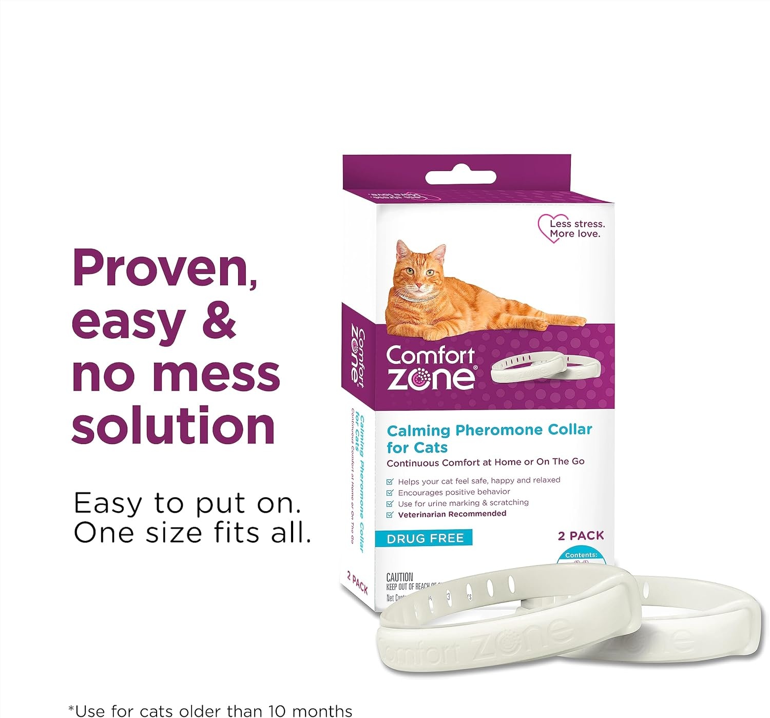 image:imageComfort Zone Cat Calming Collar 1 30Day Calming Collar Cat Pheromones Help Anxiety Reduce Stress Urine Marking Scratching Indoor or Outdoor Cats LongLasting2 Pack