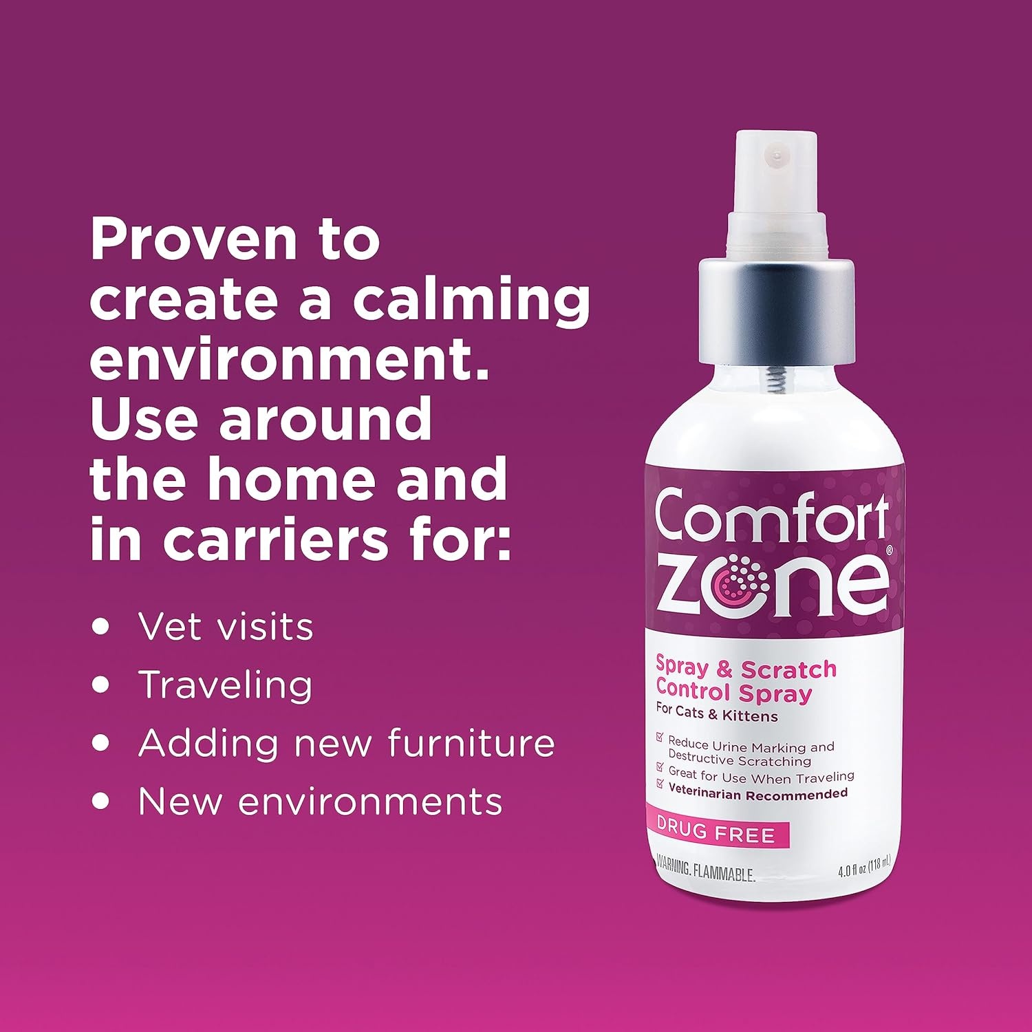 image:imageComfort Zone Cat Calming Pheromone Spray Value Size 4 oz Proven to Reduce Destructive Scratching Urine Marking and Stress4 Fluid Ounces