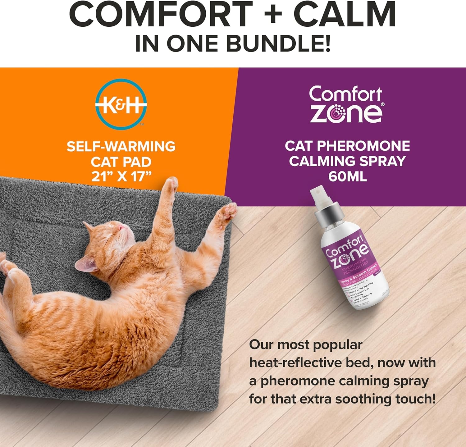 image:imageKampH SelfWarming Cat Bed Pad Comfort Zone Cat Calming Pheromone Spray Bundle Includes Self Heating Mat for Indoor Pets and Calming Spray 60ml Reduce Stress During Travel Vet Visits amp Home