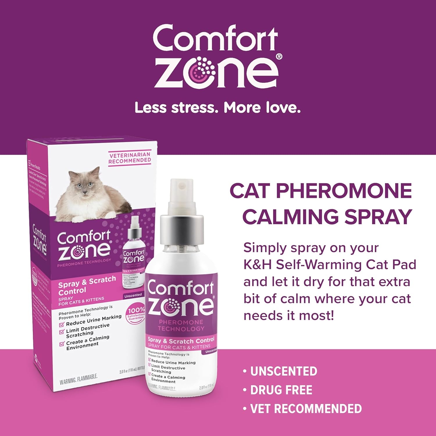 image:imageKampH SelfWarming Cat Bed Pad Comfort Zone Cat Calming Pheromone Spray Bundle Includes Self Heating Mat for Indoor Pets and Calming Spray 60ml Reduce Stress During Travel Vet Visits amp Home