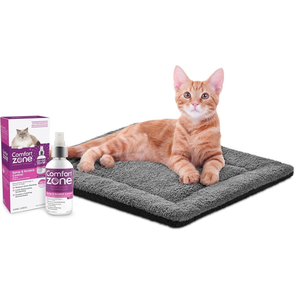 image:imageKampH SelfWarming Cat Bed Pad Comfort Zone Cat Calming Pheromone Spray Bundle Includes Self Heating Mat for Indoor Pets and Calming Spray 60ml Reduce Stress During Travel Vet Visits amp Home