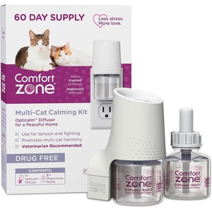 image:imageComfort Zone 60 Day Starter Kit 1 Multicat Diffuser amp 2 Refills Cat Calming Pheromone Reduce Stress Aggression Fighting Urine Marking Scratching