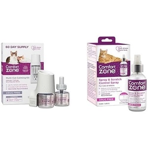 image:imageComfort Zone Starter Bundle Cat Calming Pheromone Diffuser Kit and Calming Travel Spray Reduce Stress Aggression Fighting Urine Marking and Scratching