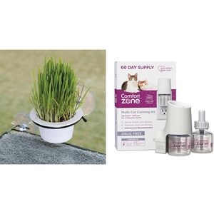 image:imageKampH Pet Products EZ Mount Cat Grass Growing Station with 1 Refill amp Comfort Zone 60 Day MultiCat Calming Diffuser Starter Kit with 2 Refills