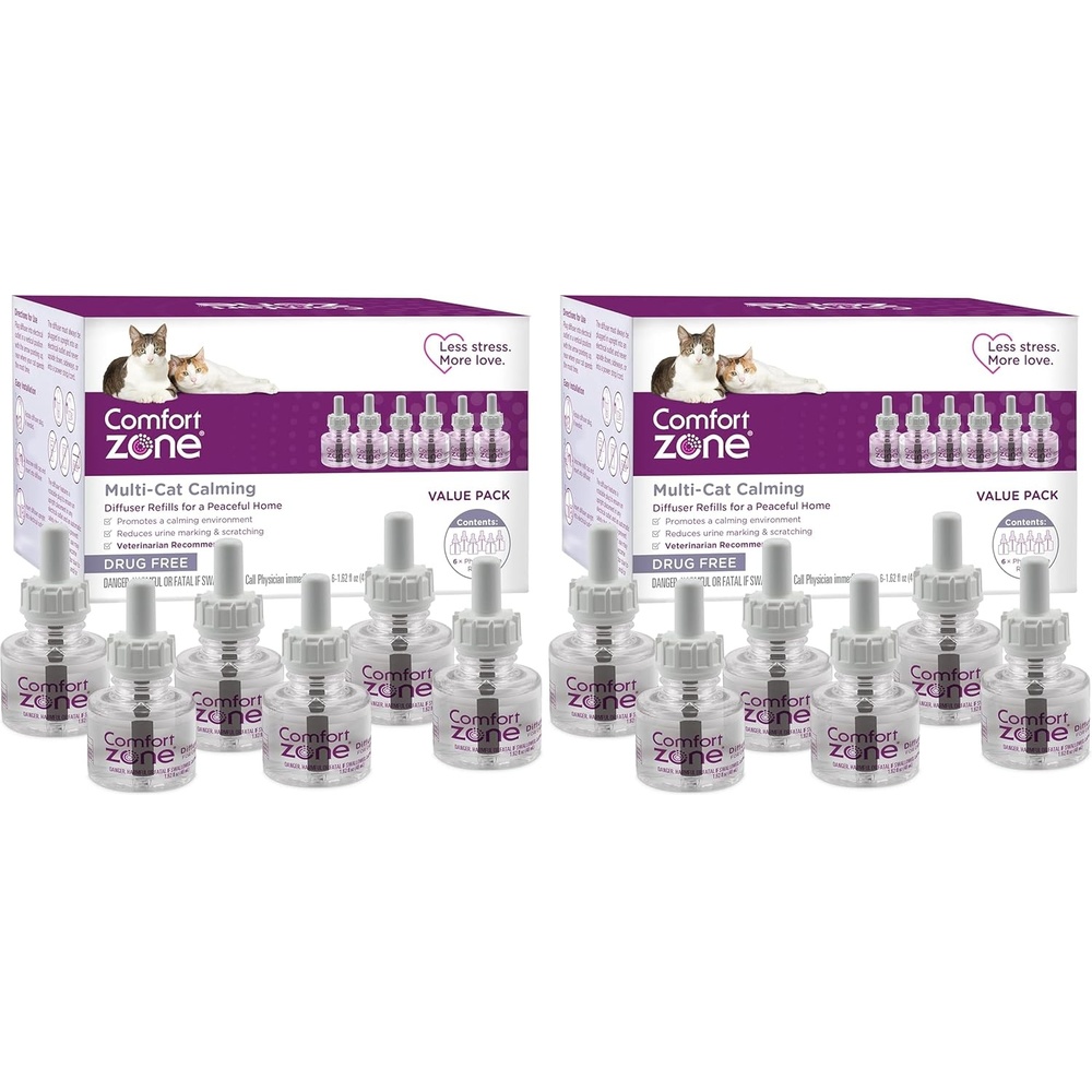 image:imageCOMFORT ZONE Multi Cat Calming Diffuser Refill 2 Pack Cat Calming Pheromone Refills Help Reduce Anxiety Stress Scratching Urine Marking MultiCat Aggression 30Day Refills 60Day Supply12Pack